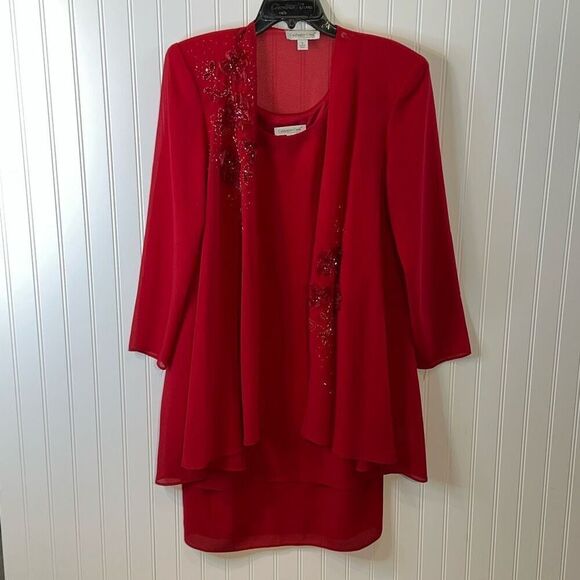 Coldwater Creek Dresses & Skirts - Coldwater Creek Beaded Jacket Evening Dress Women’s Size 6 Deep Red Lined Event